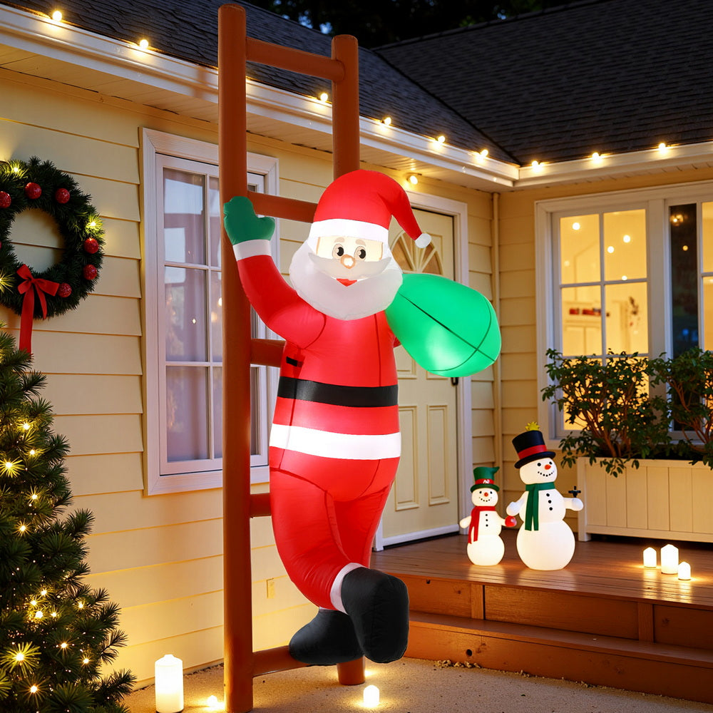 Christmas Inflatable Santa Climbing Ladder 2.45M Height LED Decorations Illuminated