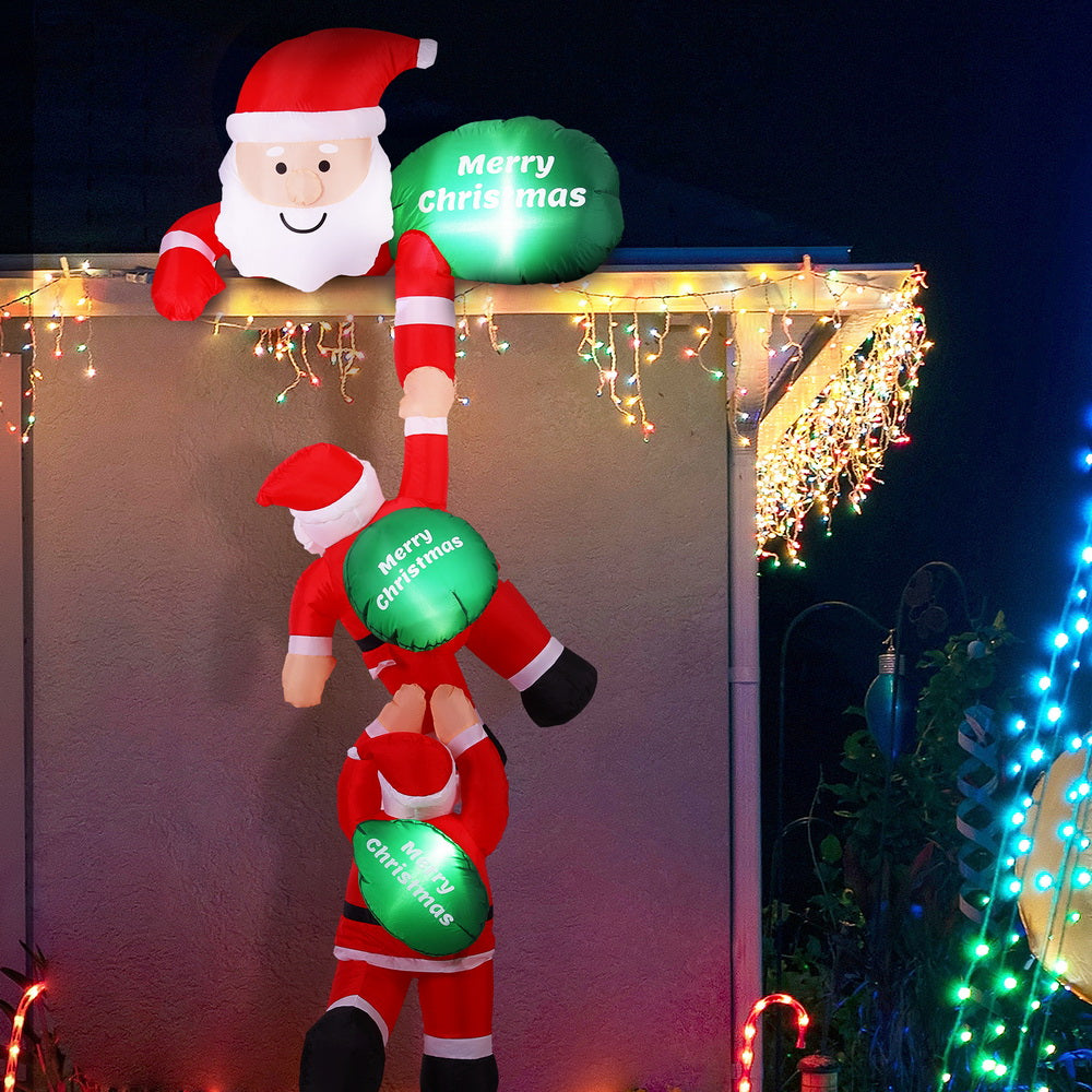 Christmas Inflatable Climbing Santa 2.5M Height LED Decorations Illuminated