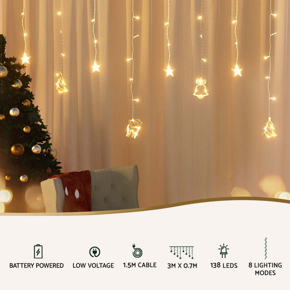 138 LED 3M Christmas Lights Icicle Light Warm White