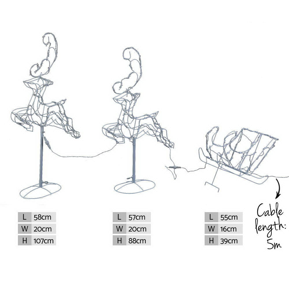 1X Christmas Lights Reindeer Sleigh 120 LED Decorations