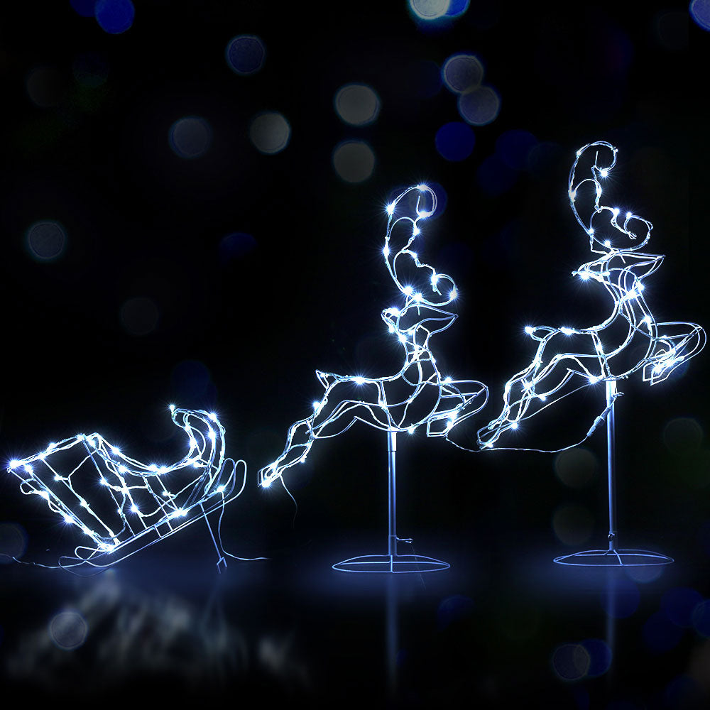 1X Christmas Lights Reindeer Sleigh 120 LED Decorations