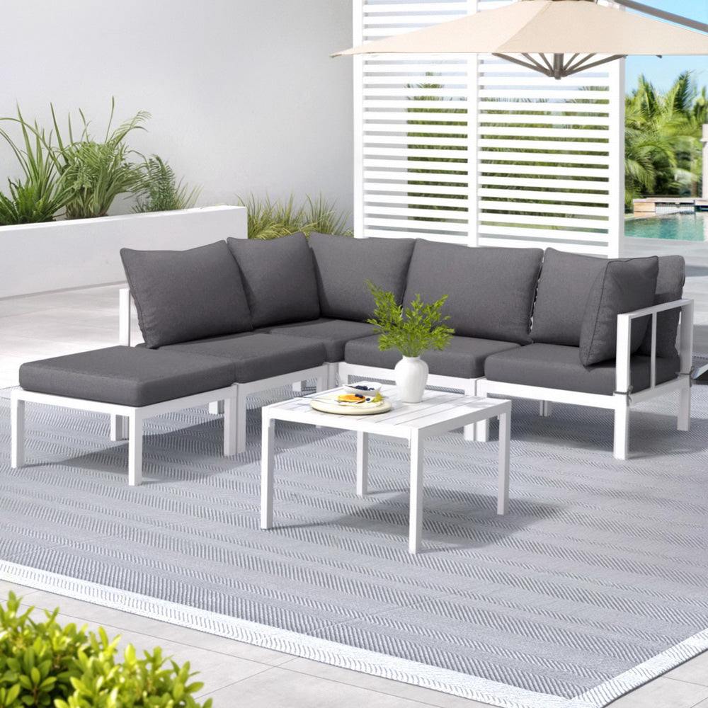 6PCS Outdoor Sofa Set Aluminium Table and Chairs Lounge Patio Furniture