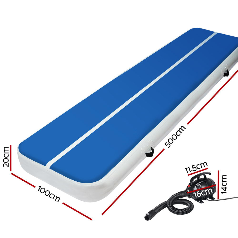 5X1M Inflatable Air Track Mat 20CM Thick with Pump Tumbling Gymnastics Blue
