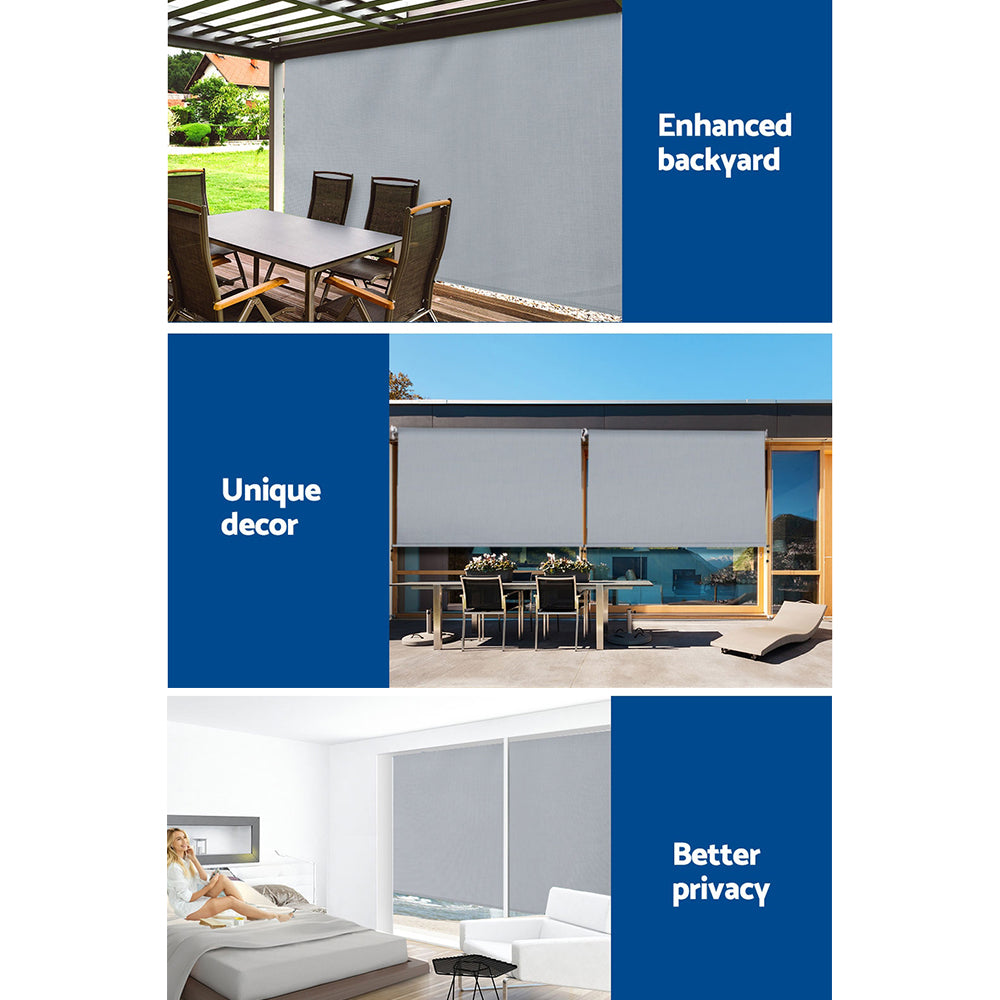 3X2.5M Outdoor Blinds Awning Roll Down Screen Fabric Blinds Outdoor Window Shade Grey