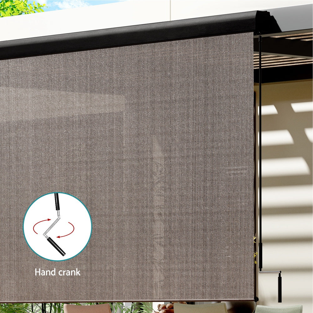 3X2.5M Outdoor Blinds Awning Roll Down Retractable Knit Fabric Outdoor Blinds Window Shade Brown