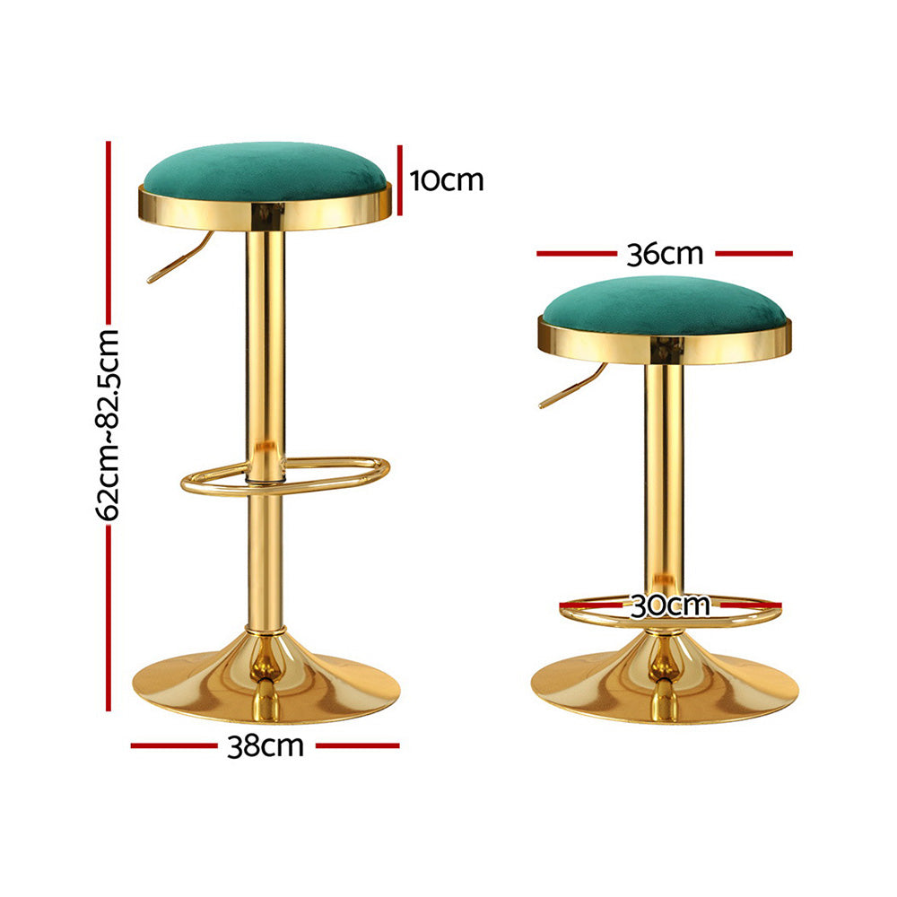 2x Bar Stools Kitchen Dining Chairs Velvet Padded Stool Green