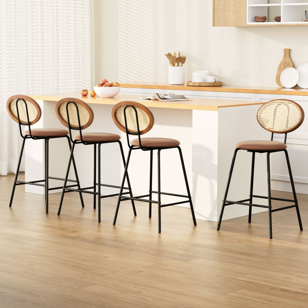 4x Bar Stools PU Leather Stools Brown