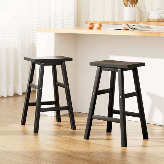 Bar Stools Kitchen Counter Stools Wooden Chairs Black x2