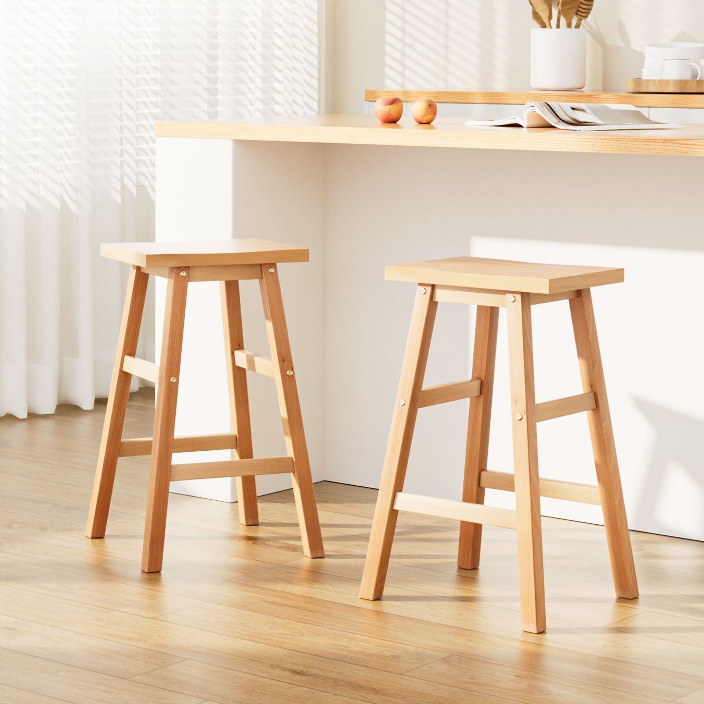 Bar Stools Kitchen Counter Stools Wooden Chairs Natural x2
