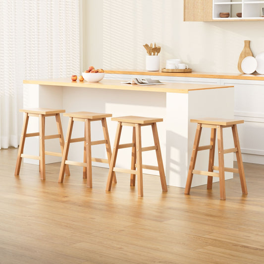 4x Bar Stools Kitchen Chairs Wooden Nature