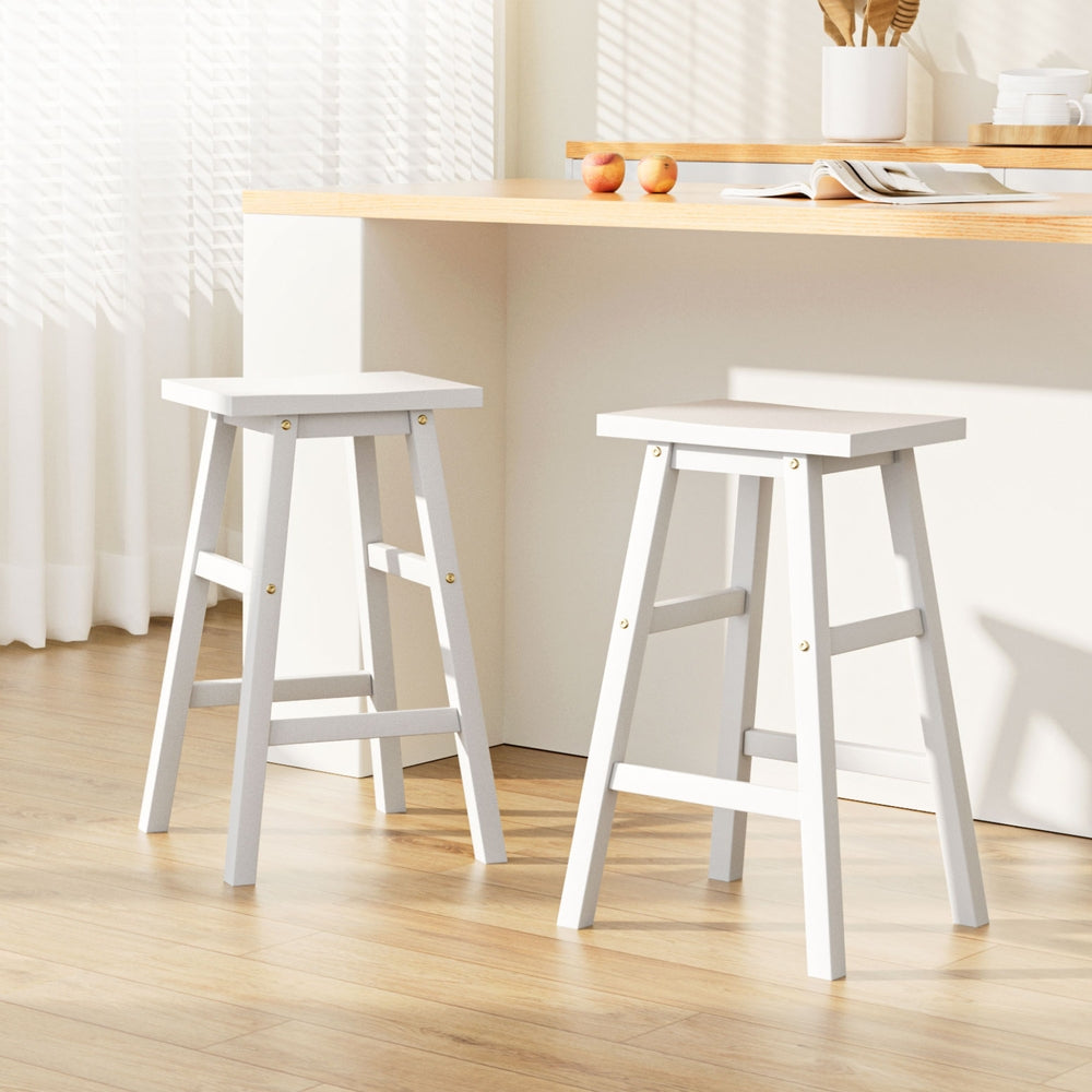 Bar Stools Kitchen Counter Stools Wooden Chairs White x2