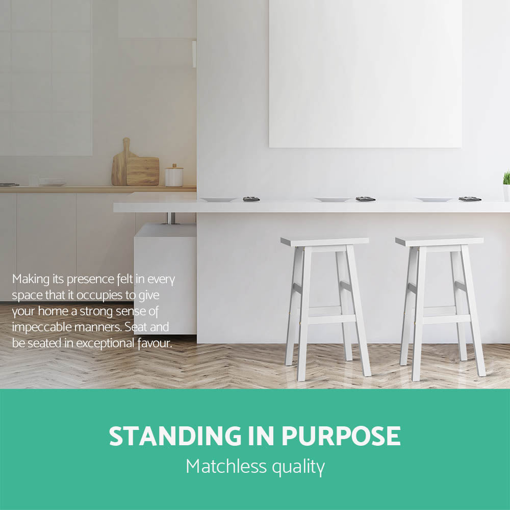 Bar Stools Kitchen Counter Stools Wooden Chairs White x2