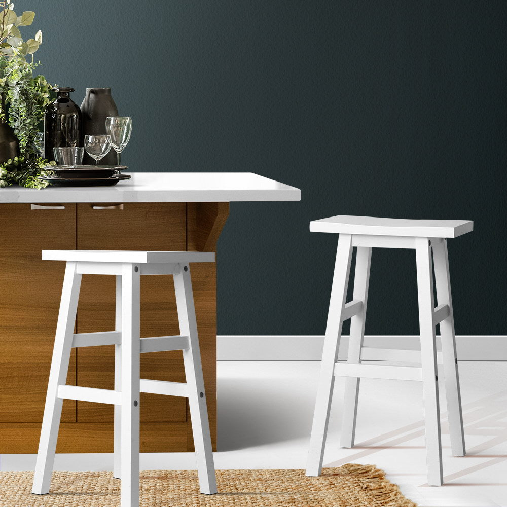 Bar Stools Kitchen Counter Stools Wooden Chairs White x2