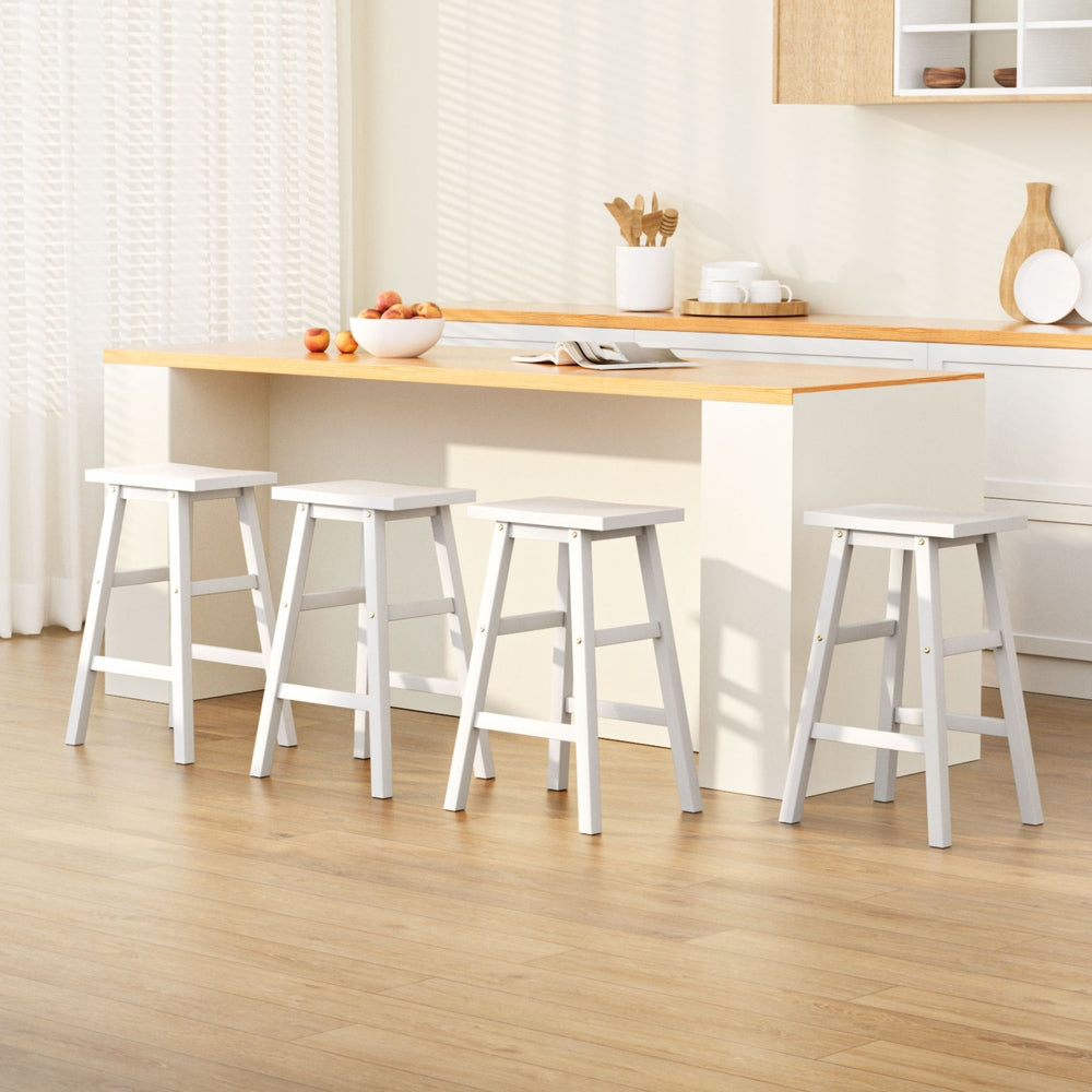 4x Bar Stools Kitchen Chairs Wooden White