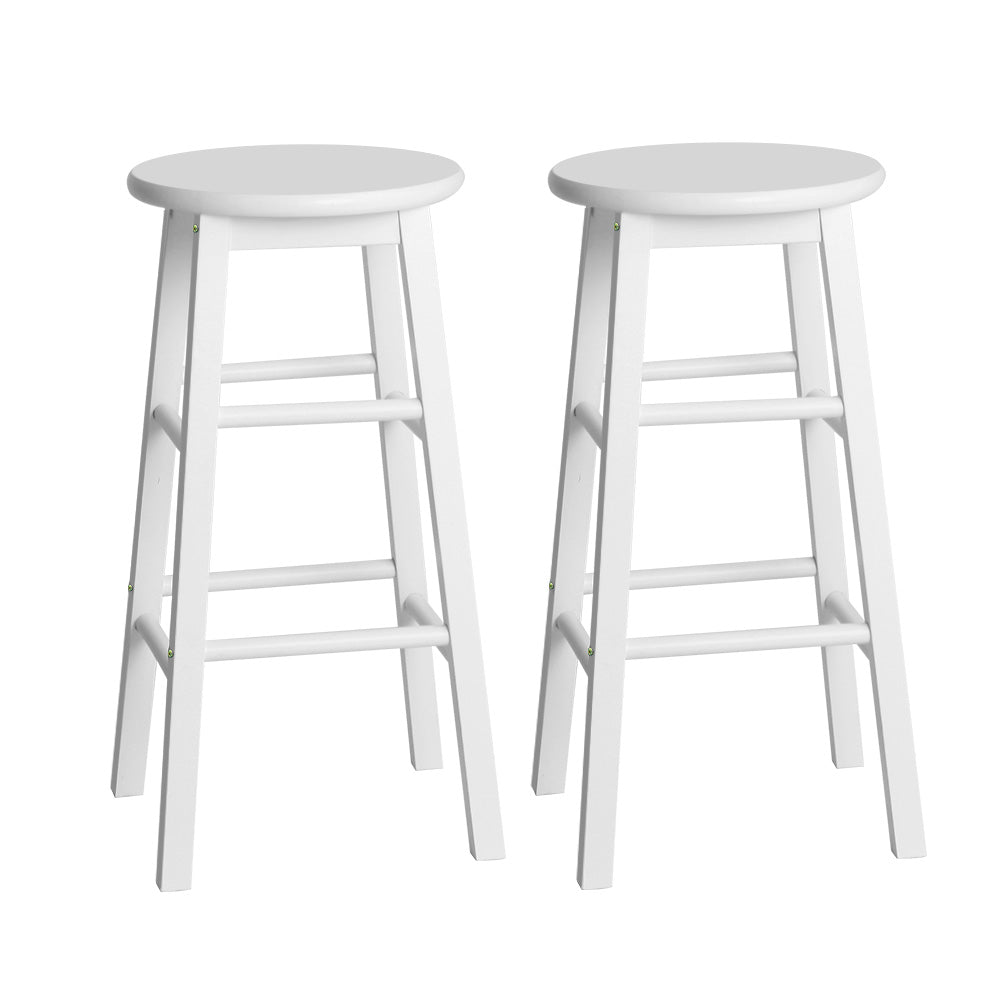 2x Bar Stools Round Chairs Wooden White