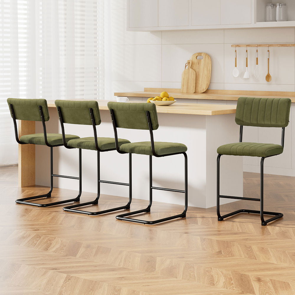4x Bar Stools Velvet Chairs Green