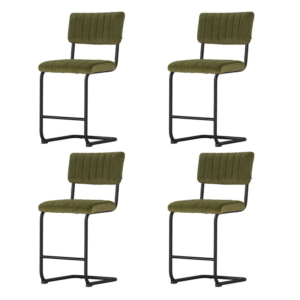 4x Bar Stools Velvet Chairs Green