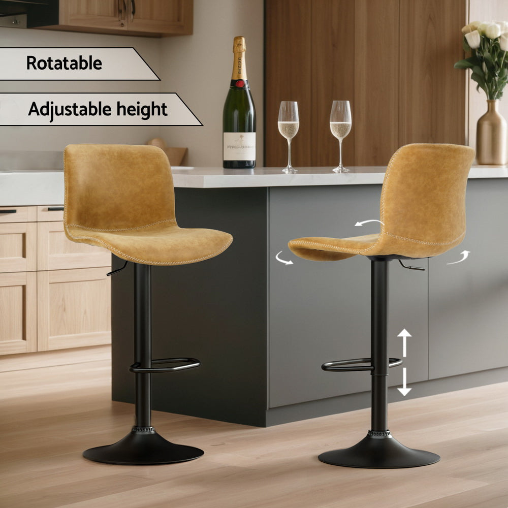 4x Bar Stools Kitchen Swivel Gas Lift Chairs Brown