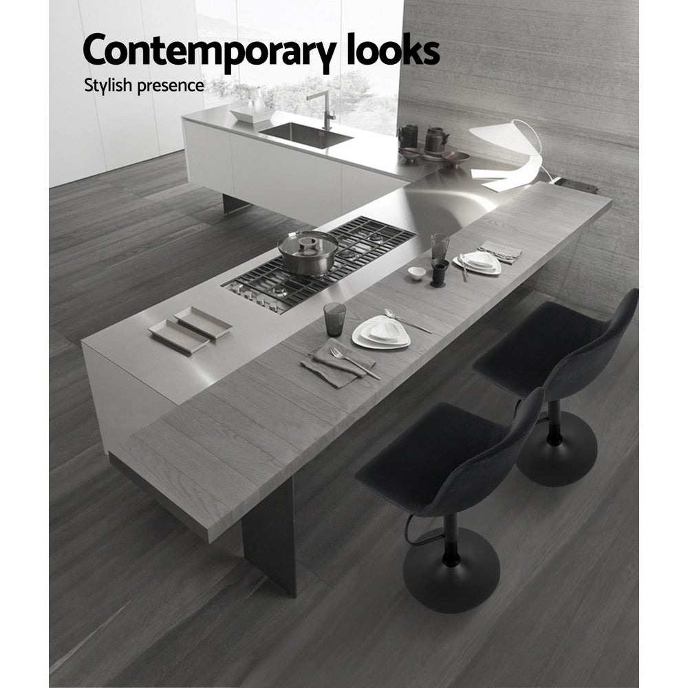 2x Bar Stools Vintage Leather Swivel Gas Lift Black