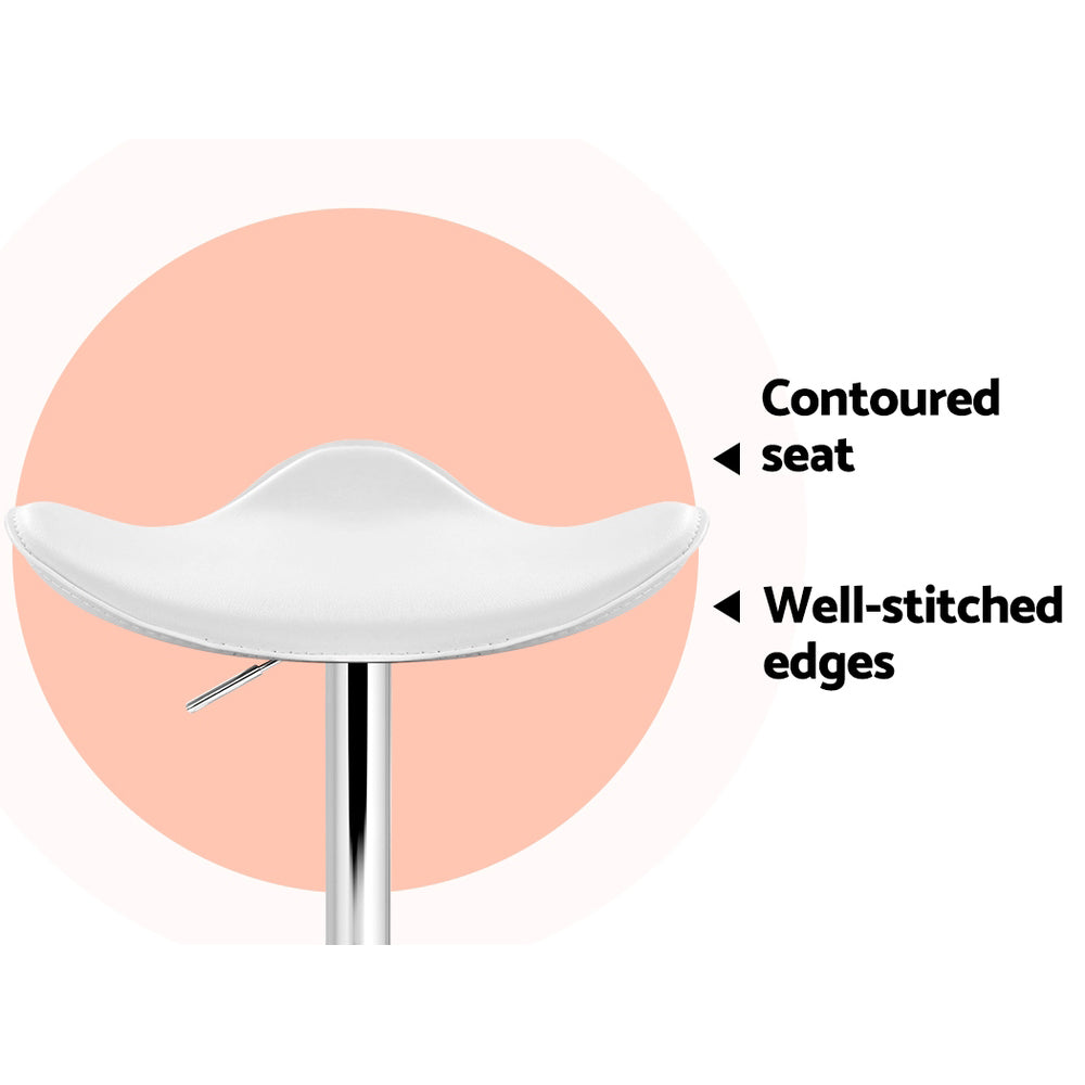 4x Bar Stools Leather Gas Lift Chair White
