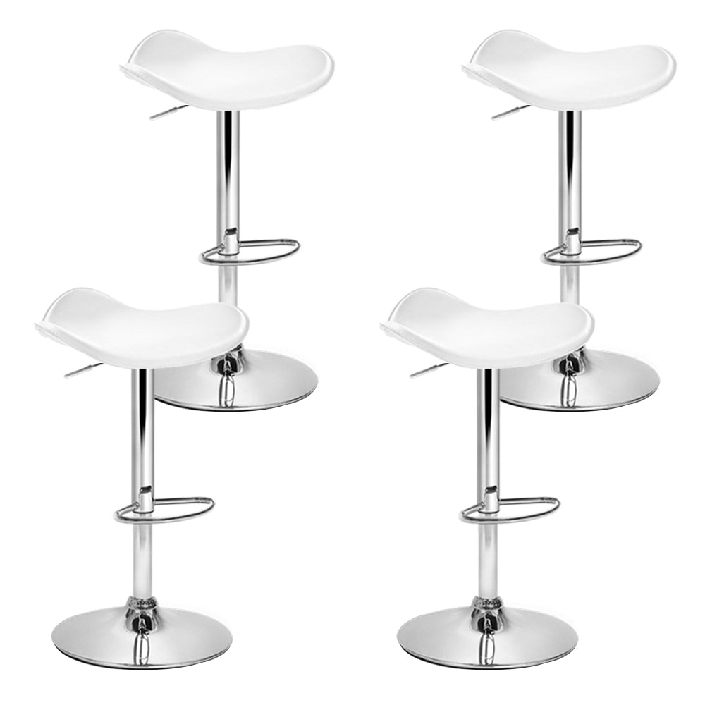 4x Bar Stools Leather Gas Lift Chair White
