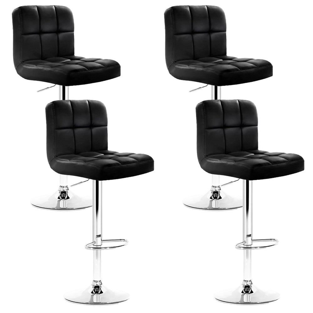 4x Bar Stools Leather Gas Lift Black