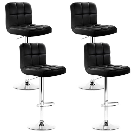 4x Bar Stools Leather Gas Lift Black