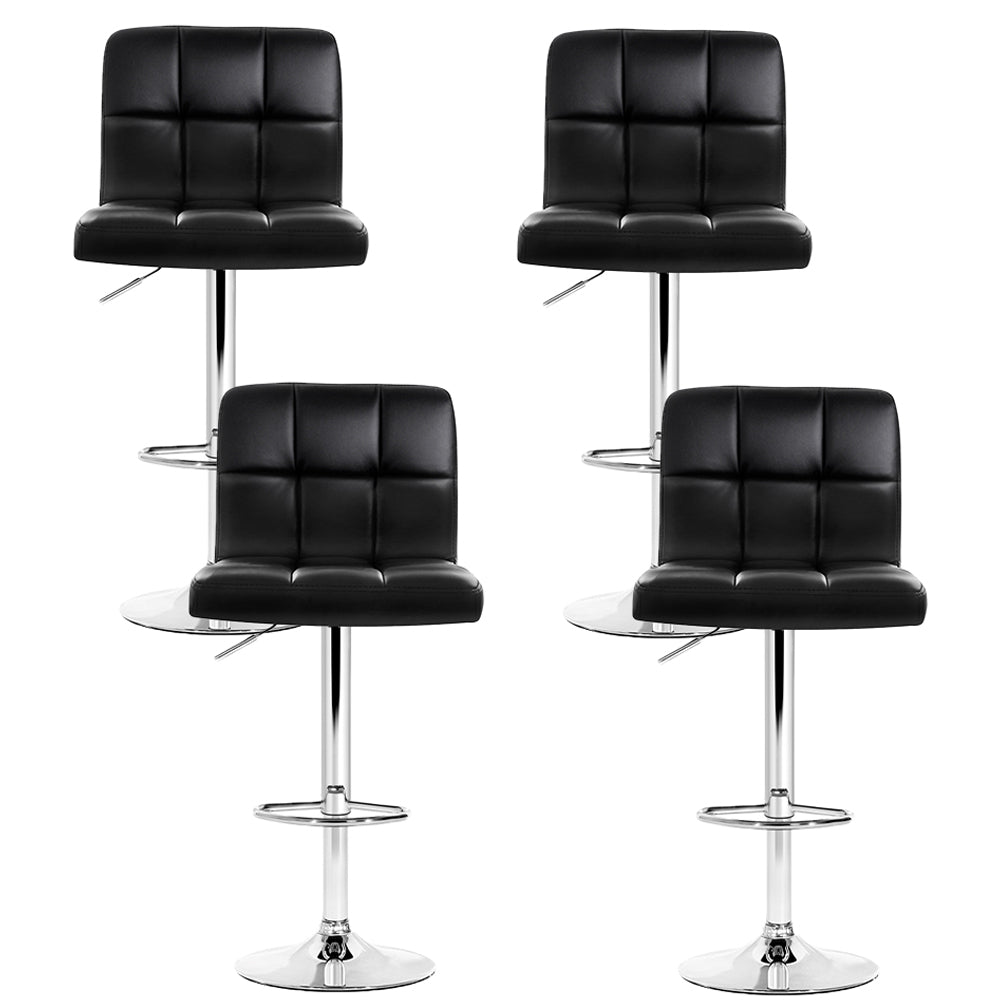 4x Bar Stools Leather Gas Lift Black