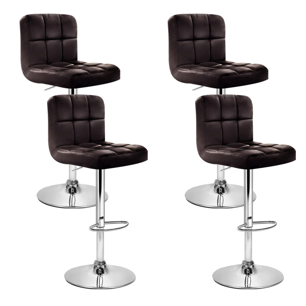 4x Bar Stools Leather Gas Lift Brown