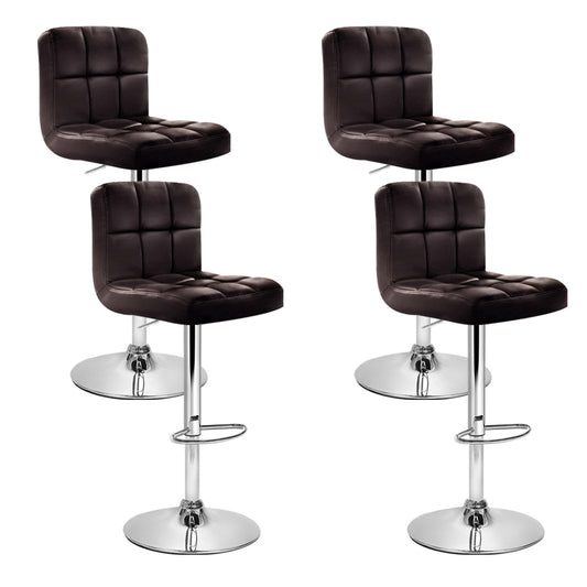 4x Bar Stools Leather Gas Lift Brown