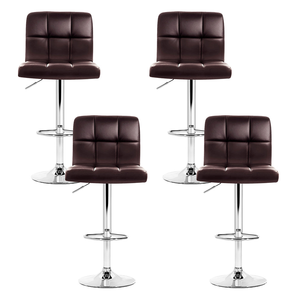 4x Bar Stools Leather Gas Lift Brown