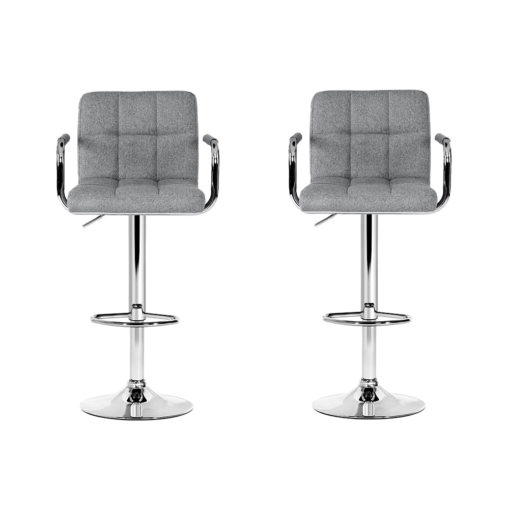 2x Bar Stools Fabric Gas Lift w/Armrest Grey