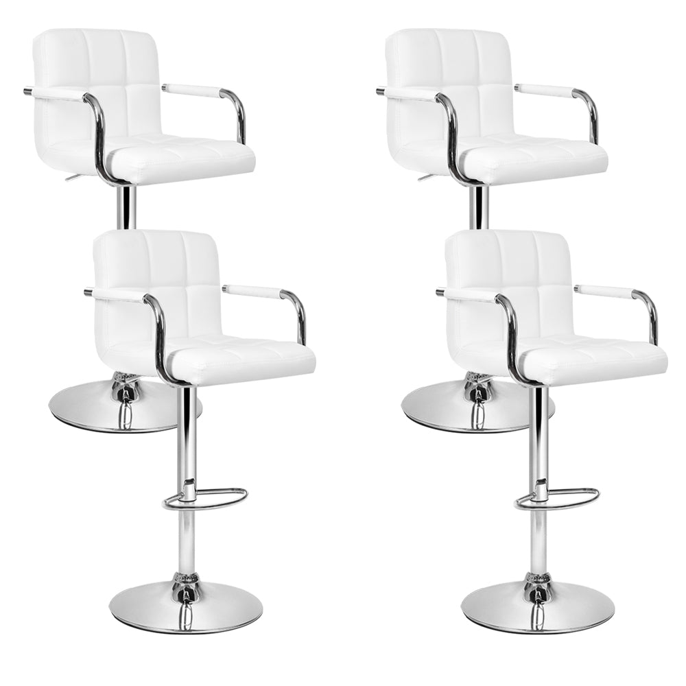 4x Bar Stools Leather Gas Lift w/Armrest White