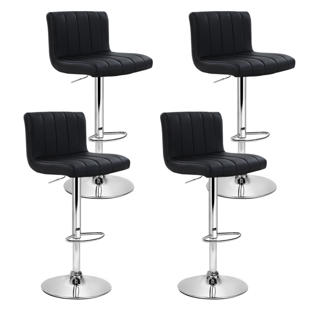 4x Bar Stools Gas Lift Leather Black