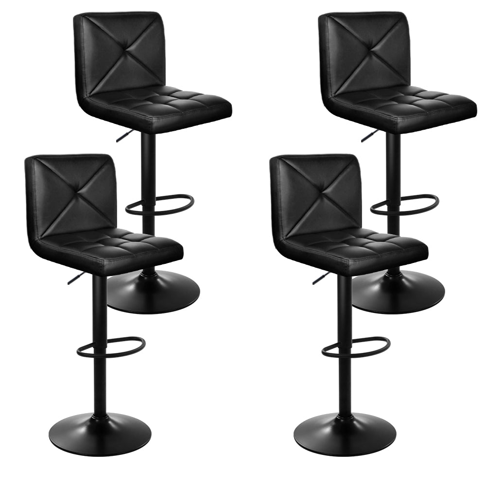 4x Bar Stools Gas Lift Leather Chair Black
