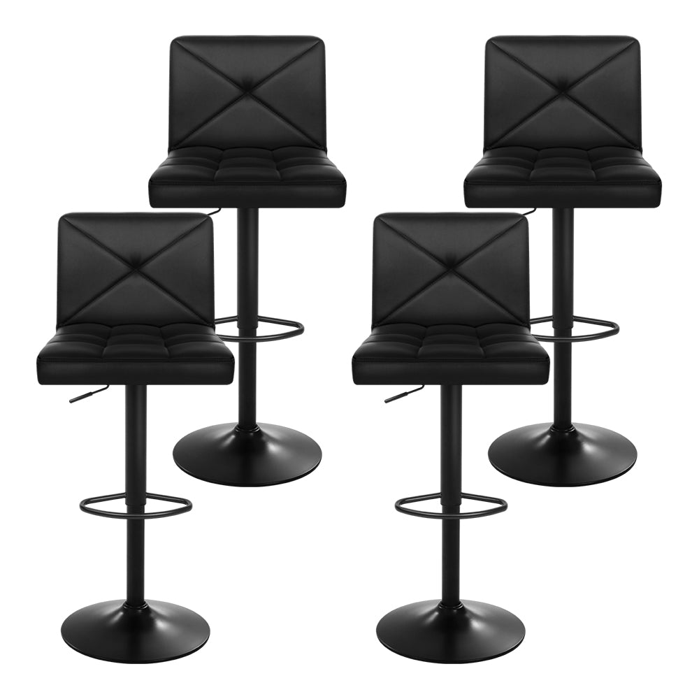 4x Bar Stools Gas Lift Leather Chair Black