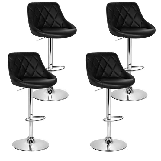 4x Bar Stools Leather Padded Gas Lift Black