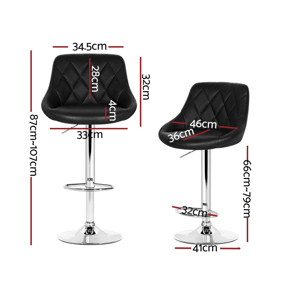 4x Bar Stools Leather Padded Gas Lift Black