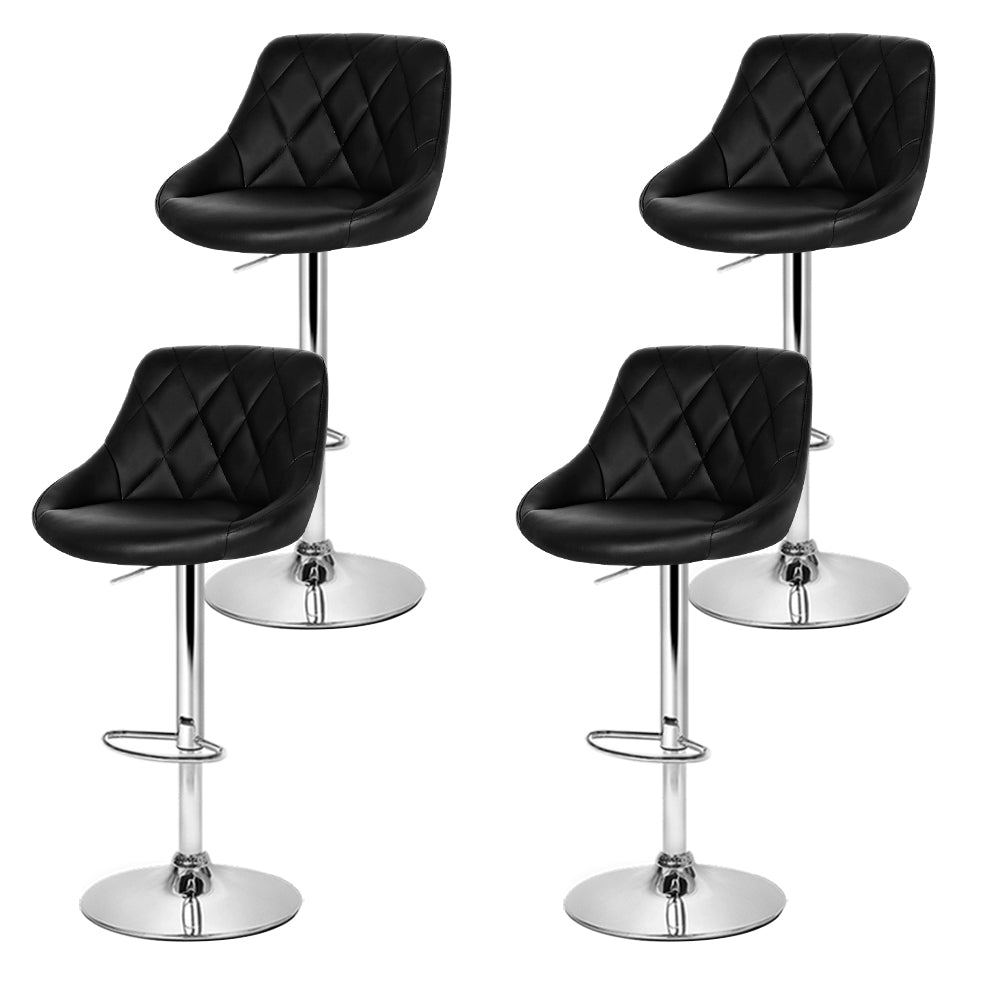 4x Bar Stools Leather Padded Gas Lift Black