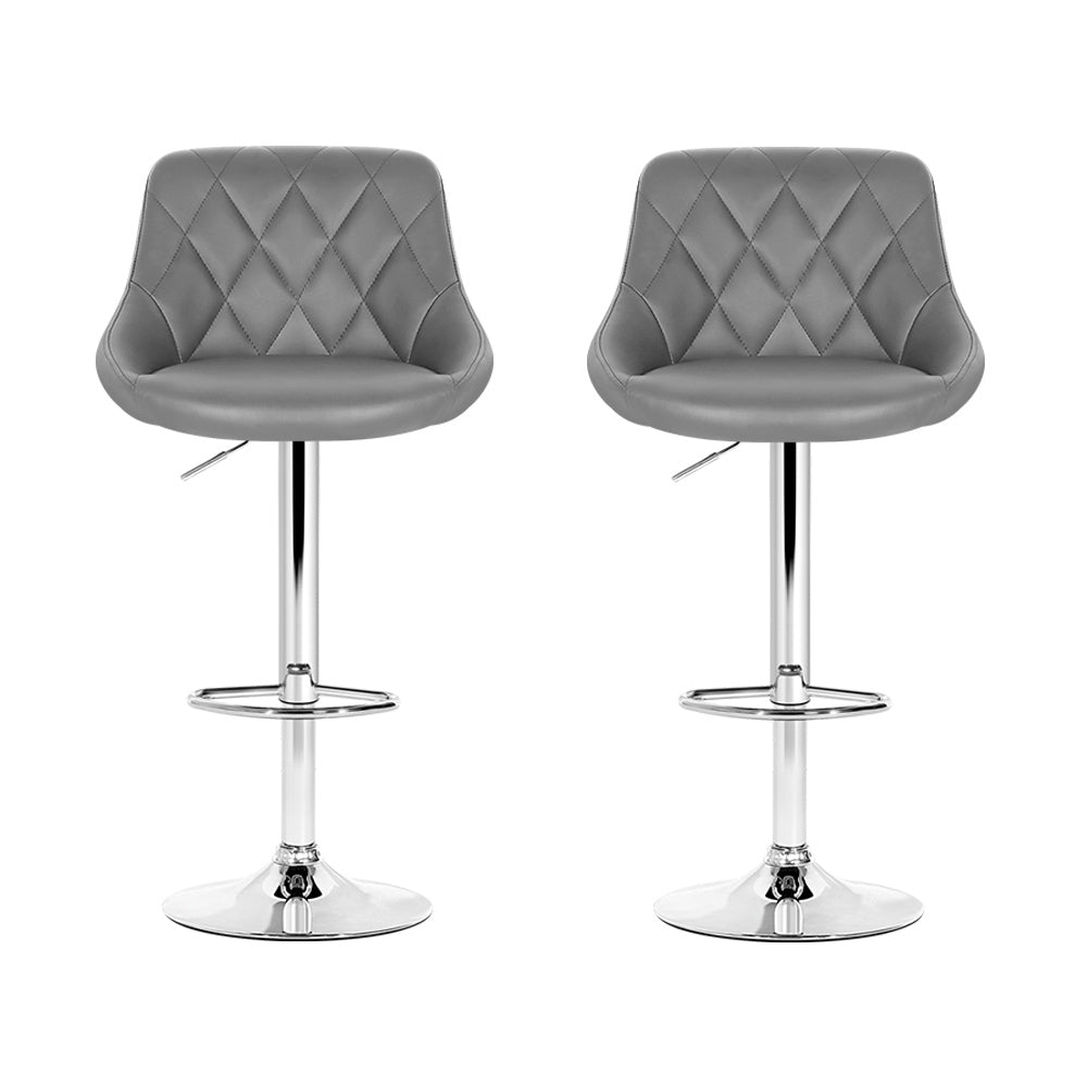 2x Bar Stools Leather Padded Gas Lift Grey