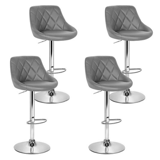 4x Bar Stools Leather Padded Gas Lift Grey