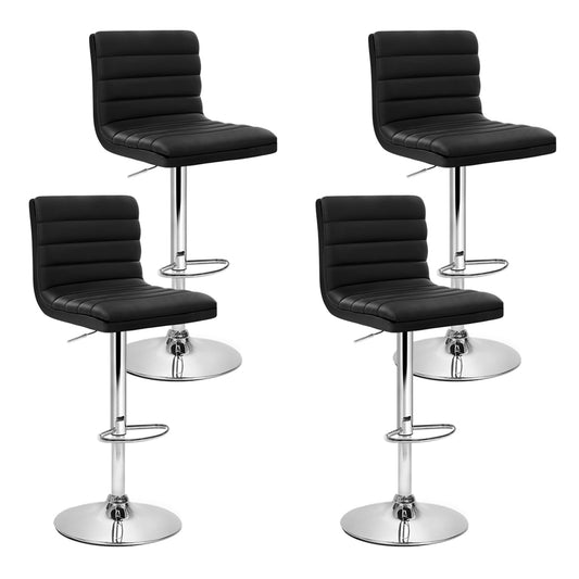4x Bar Stools Padded Leather Gas Lift Black