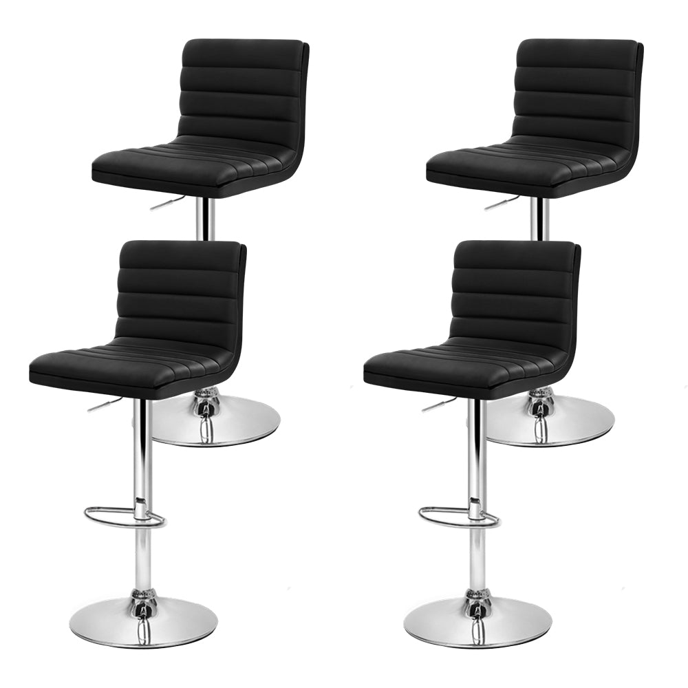 4x Bar Stools Padded Leather Gas Lift Black