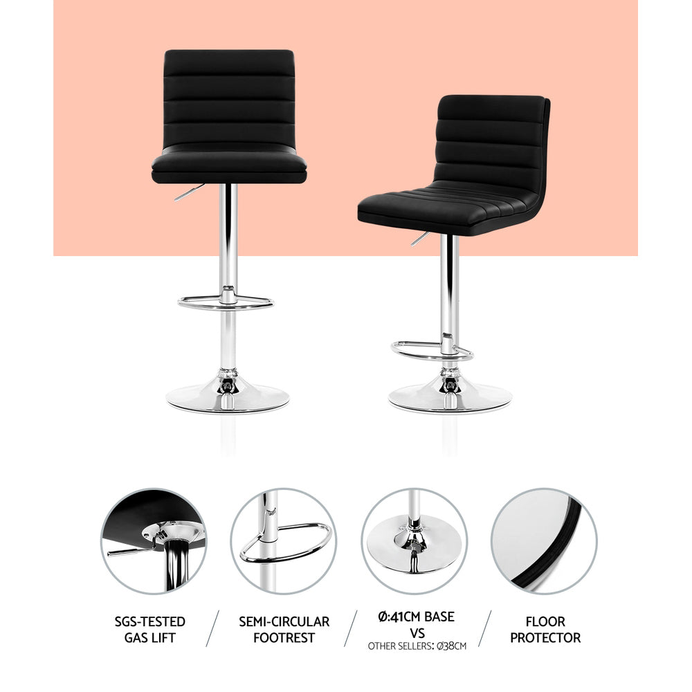 4x Bar Stools Padded Leather Gas Lift Black