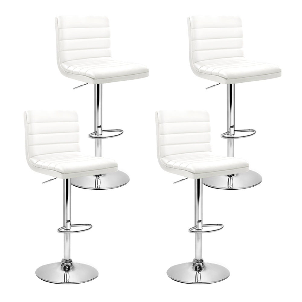 4x Bar Stools Padded Leather Gas Lift White