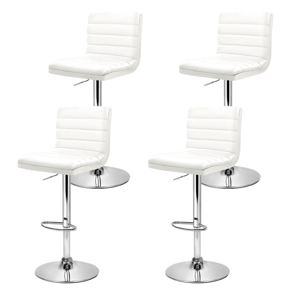 4x Bar Stools Padded Leather Gas Lift White