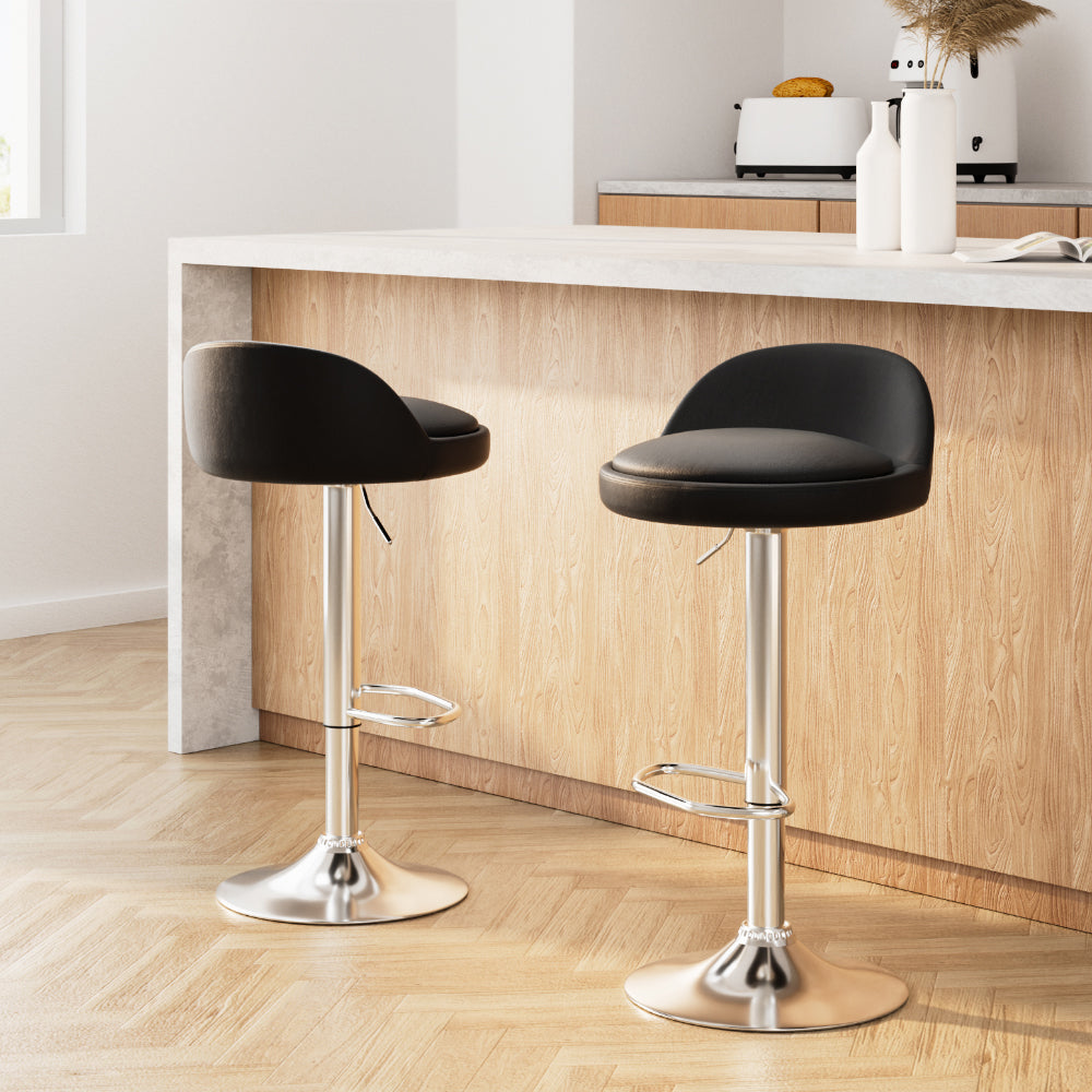 2x Bar Stools PU Leather Gas Lift Black