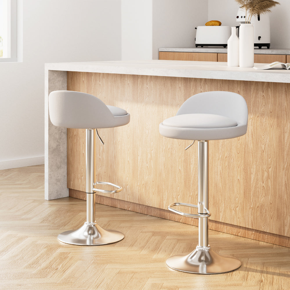 2x Bar Stools PU Leather Gas Lift White