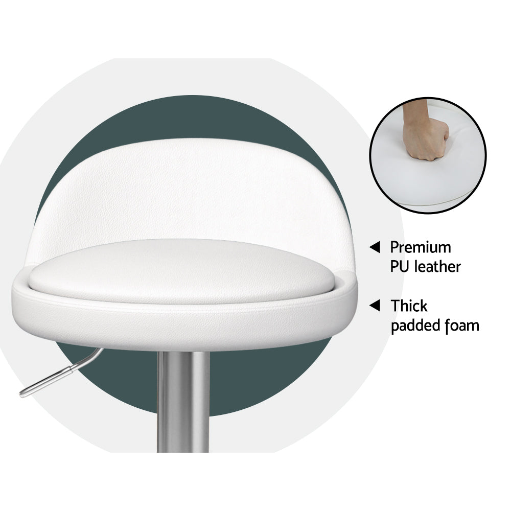 2x Bar Stools PU Leather Gas Lift White