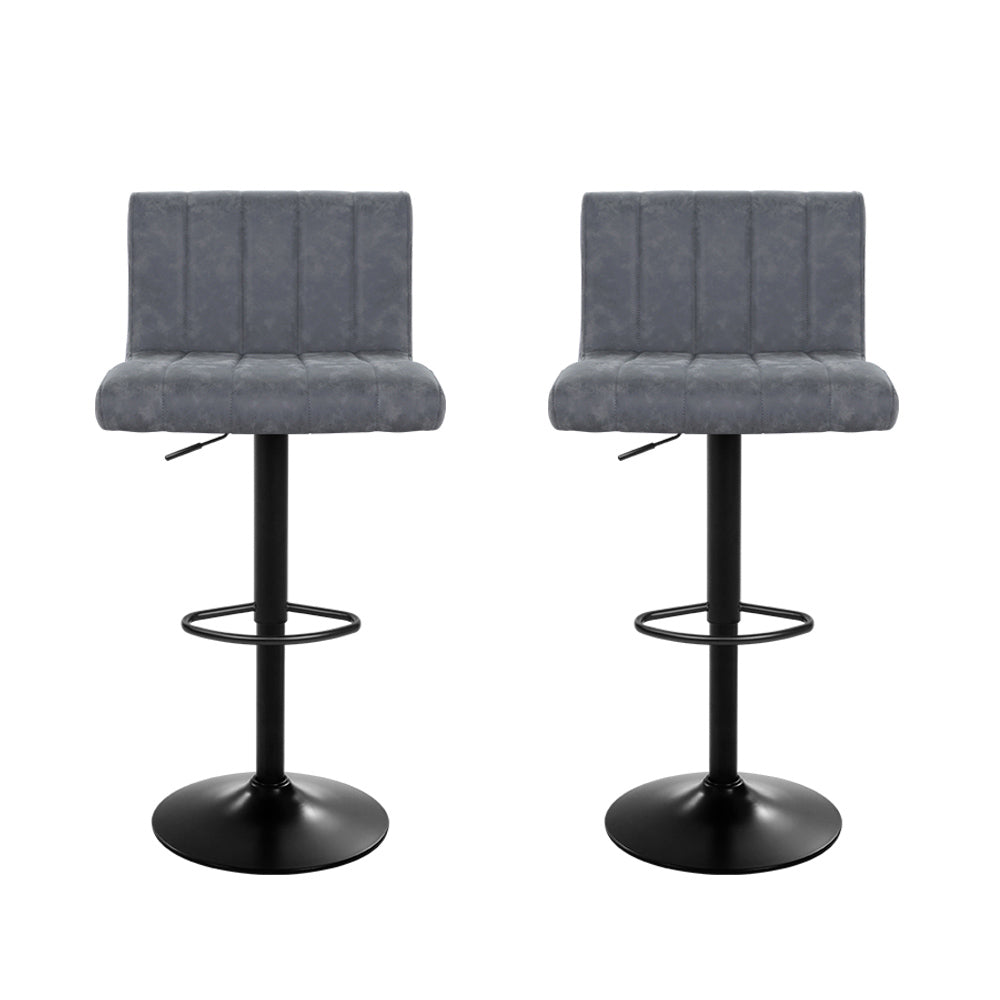 2x Bar Stools Vintage Leather Gas Lift Grey